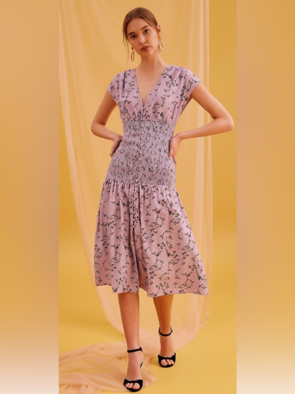 Keepsake The Label Secure Lavender Midi Dress Front Button Fitted